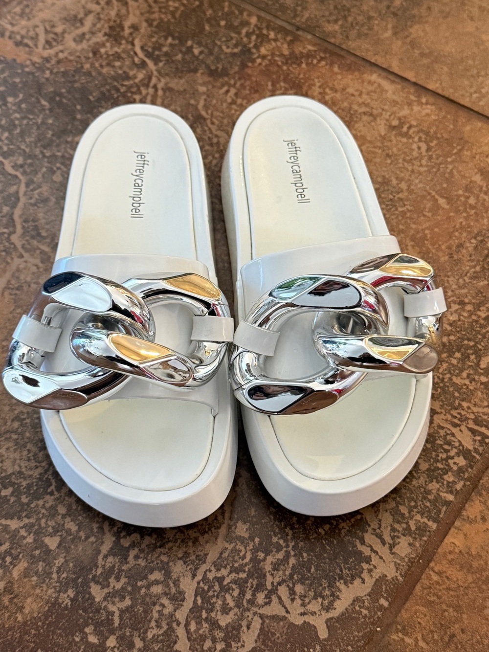 Jeffrey Campbell White Epirus Chunky Slide Sandals